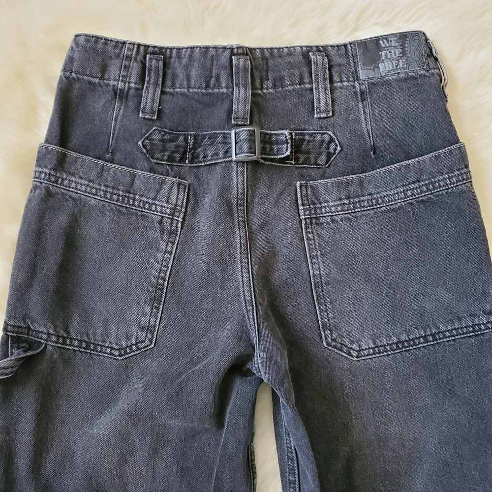 Free People Major Leagues Black Wide Leg Cuff Jeans Size 26 - Picture 9 of 15